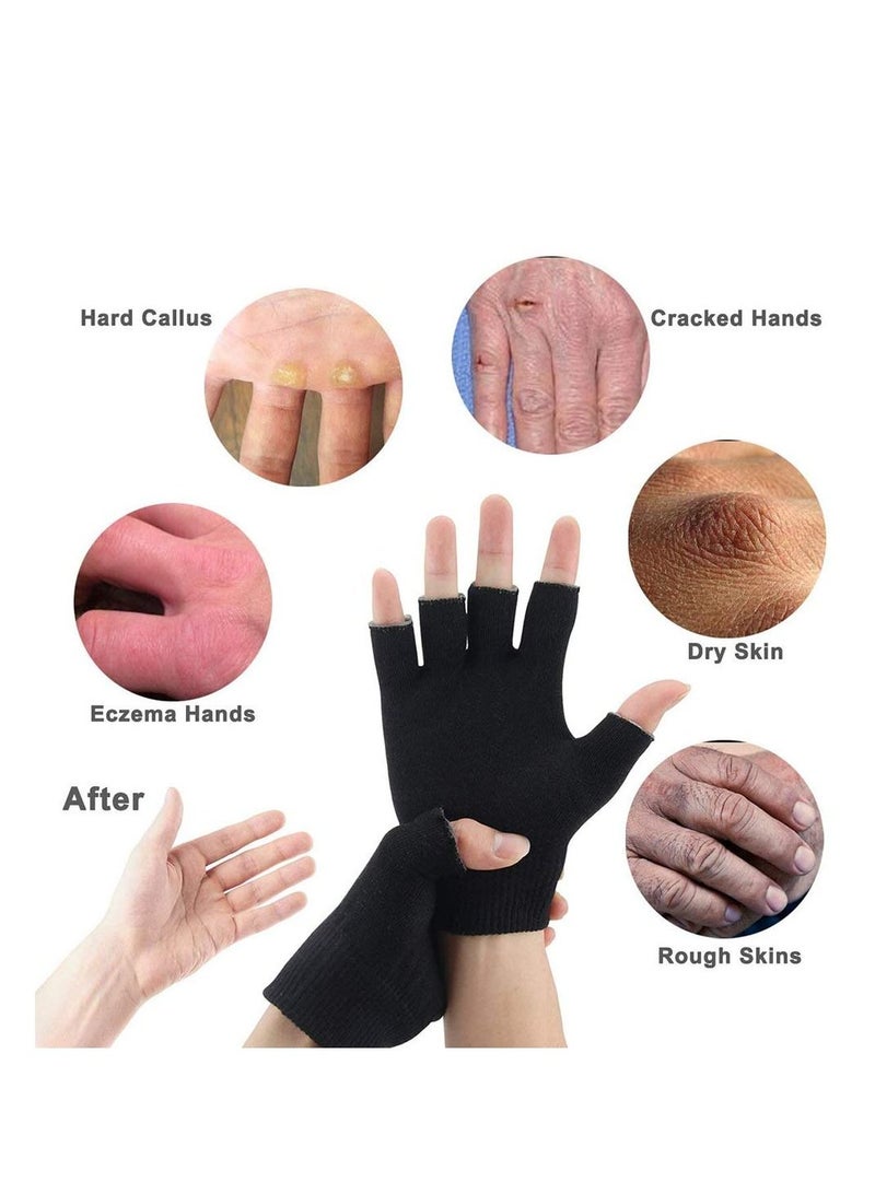 Moisturizing Spa Gloves Fingerless Black Gel Moisturizing Gloves Day Night Instantly Repair Eczema Dry Rough and Cracked Hands Thermoplastic Gel Lining with Essential Oils and Vitamins E