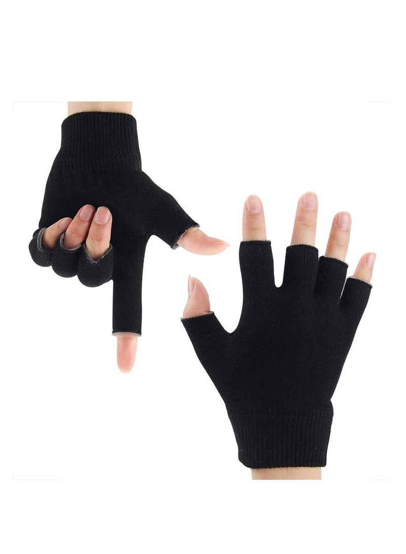 Moisturizing Spa Gloves Fingerless Black Gel Moisturizing Gloves Day Night Instantly Repair Eczema Dry Rough and Cracked Hands Thermoplastic Gel Lining with Essential Oils and Vitamins E