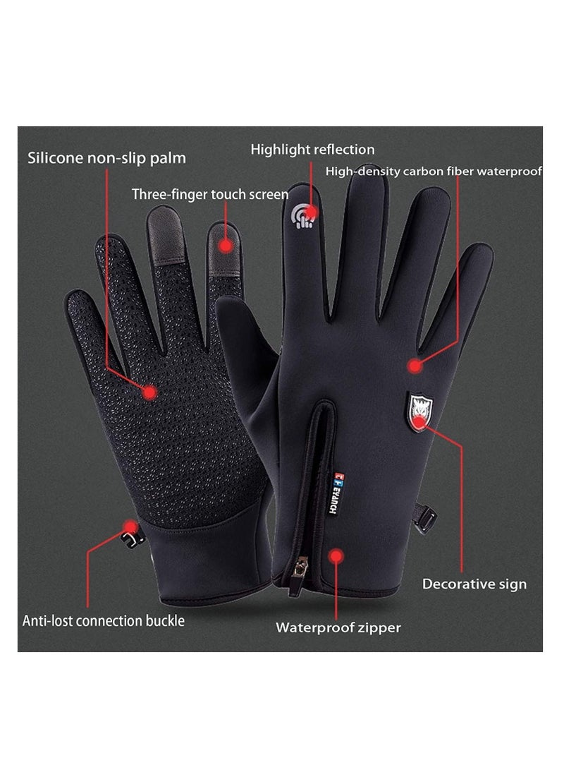 Winter Warm Gloves Men Women Cycling Wkiing Windproof and Waterproof Pu Leather Touchscreen Cold Weather Driving M Black