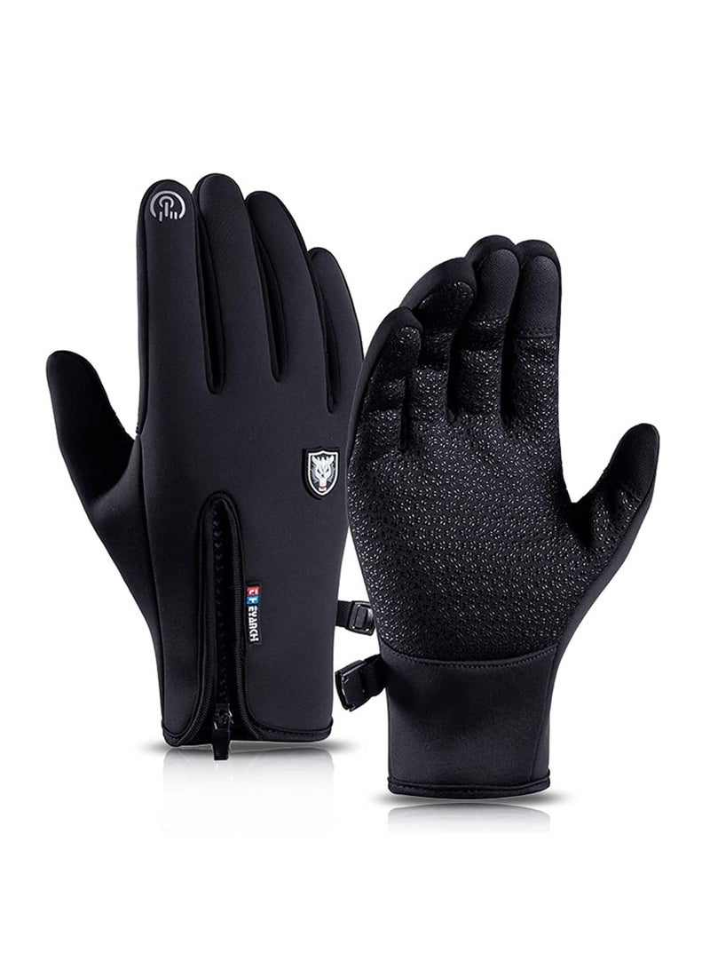 Winter Warm Gloves Men Women Cycling Wkiing Windproof and Waterproof Pu Leather Touchscreen Cold Weather Driving M Black