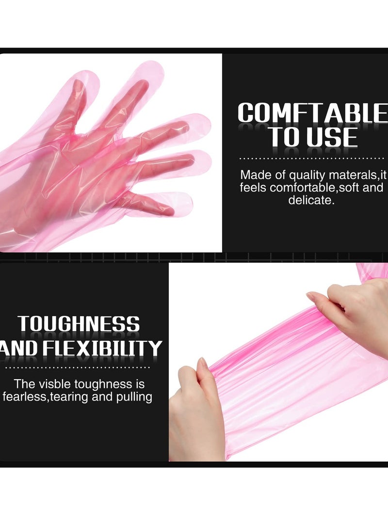 Disposable Field Dressing Gloves, 50 Pcs Veterinary Dressing Gutting Long Arm Gloves for Field Dressing Gutting Deer Gardening Painting Full Arm (Pink)