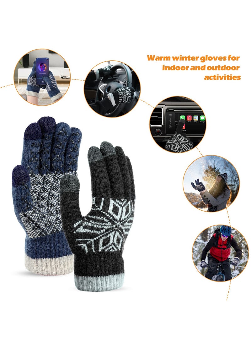 SYOSI Winter Gloves for Men Women, 2 Pair Warm Gloves Upgraded Touchscreen Fingers Anti - Slip Knit Gloves with Fleece Lining