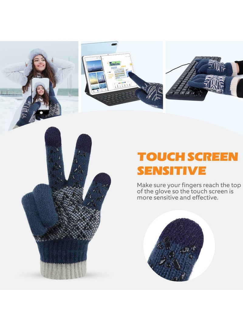 SYOSI Winter Gloves for Men Women, 2 Pair Warm Gloves Upgraded Touchscreen Fingers Anti - Slip Knit Gloves with Fleece Lining