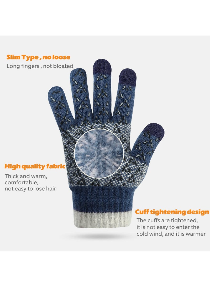 SYOSI Winter Gloves for Men Women, 2 Pair Warm Gloves Upgraded Touchscreen Fingers Anti - Slip Knit Gloves with Fleece Lining