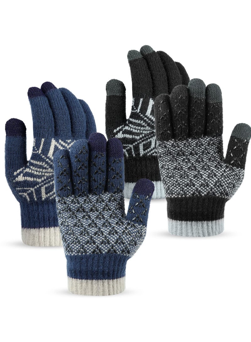 SYOSI Winter Gloves for Men Women, 2 Pair Warm Gloves Upgraded Touchscreen Fingers Anti - Slip Knit Gloves with Fleece Lining