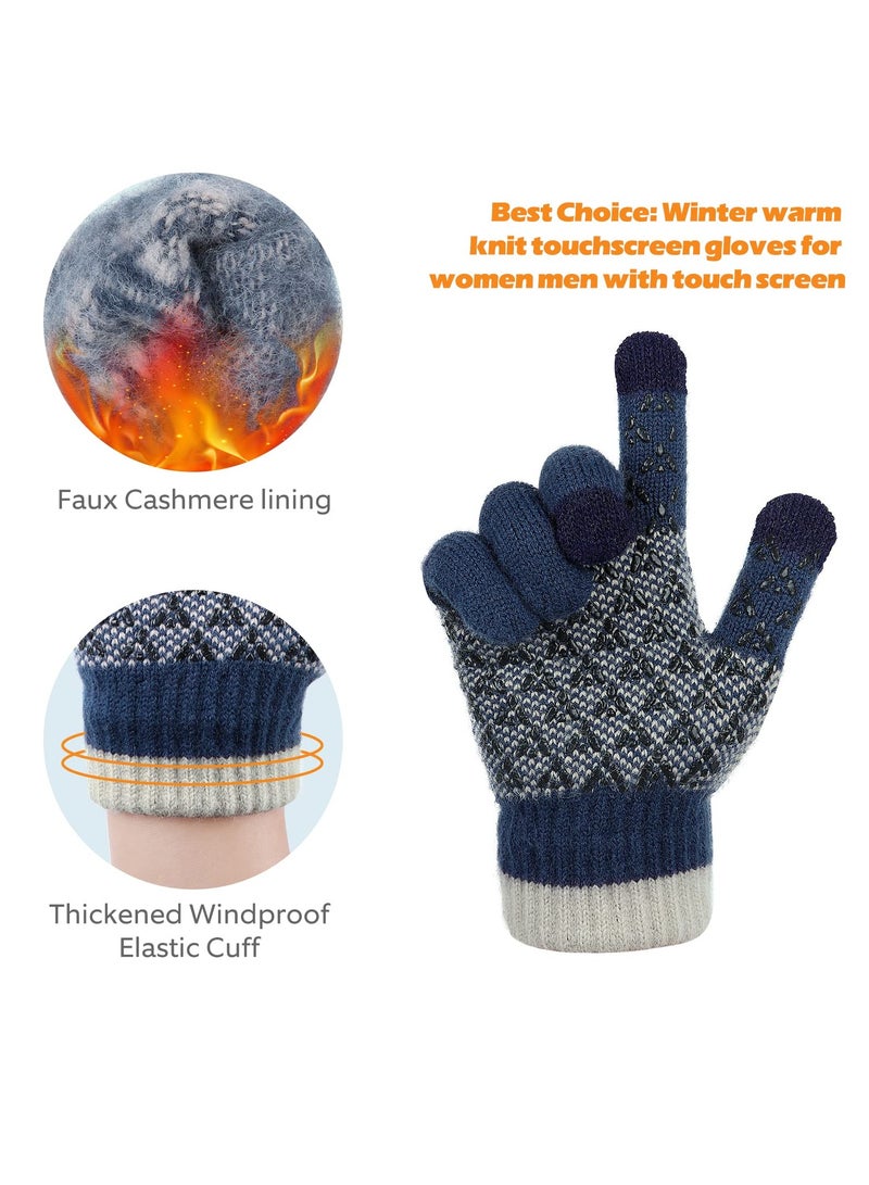 SYOSI Winter Gloves for Men Women, 2 Pair Warm Gloves Upgraded Touchscreen Fingers Anti - Slip Knit Gloves with Fleece Lining