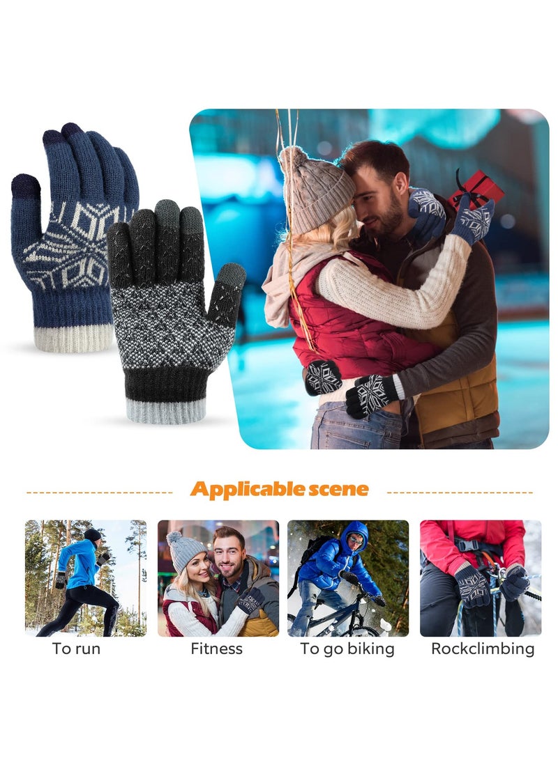 SYOSI Winter Gloves for Men Women, 2 Pair Warm Gloves Upgraded Touchscreen Fingers Anti - Slip Knit Gloves with Fleece Lining