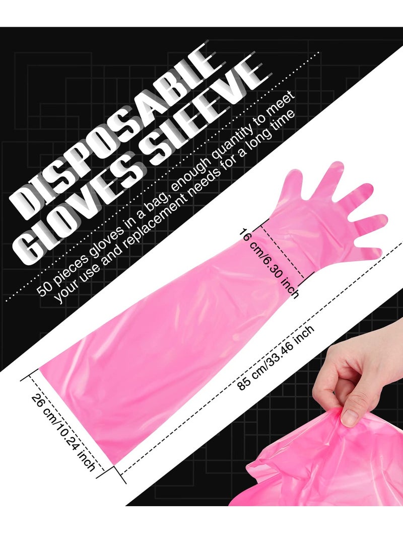 Disposable Field Dressing Gloves, 50 Pcs Veterinary Dressing Gutting Long Arm Gloves for Field Dressing Gutting Deer Gardening Painting Full Arm (Pink)