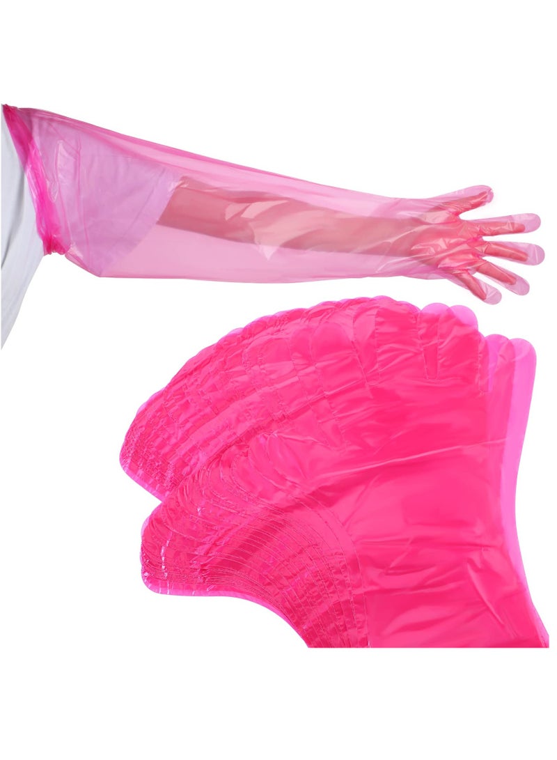 Disposable Field Dressing Gloves, 50 Pcs Veterinary Dressing Gutting Long Arm Gloves for Field Dressing Gutting Deer Gardening Painting Full Arm (Pink)