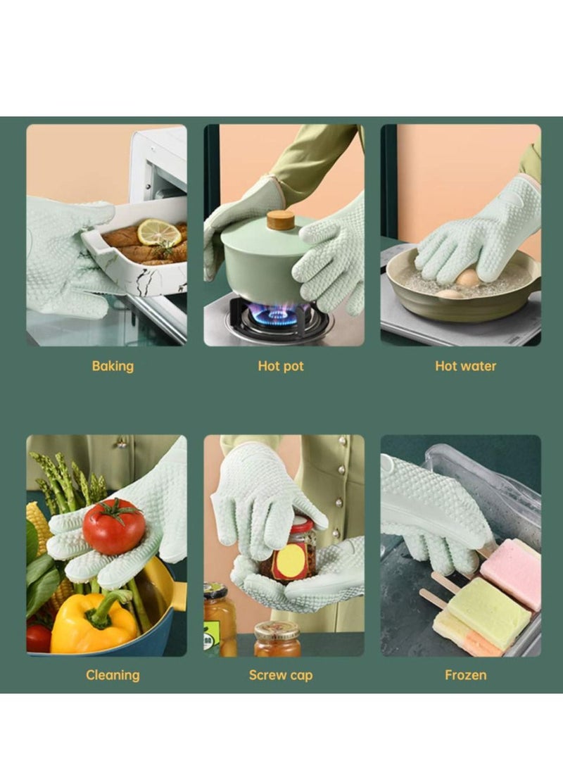 Oven Mitts, KASTWAVE Professional Heat Resistant Gloves Non-Slip Hand Protective Cooking Silicone and Cotton Double-Layer Glove BBQ