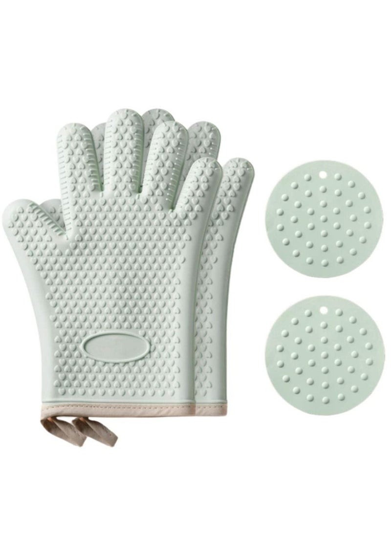 Oven Mitts, KASTWAVE Professional Heat Resistant Gloves Non-Slip Hand Protective Cooking Silicone and Cotton Double-Layer Glove BBQ