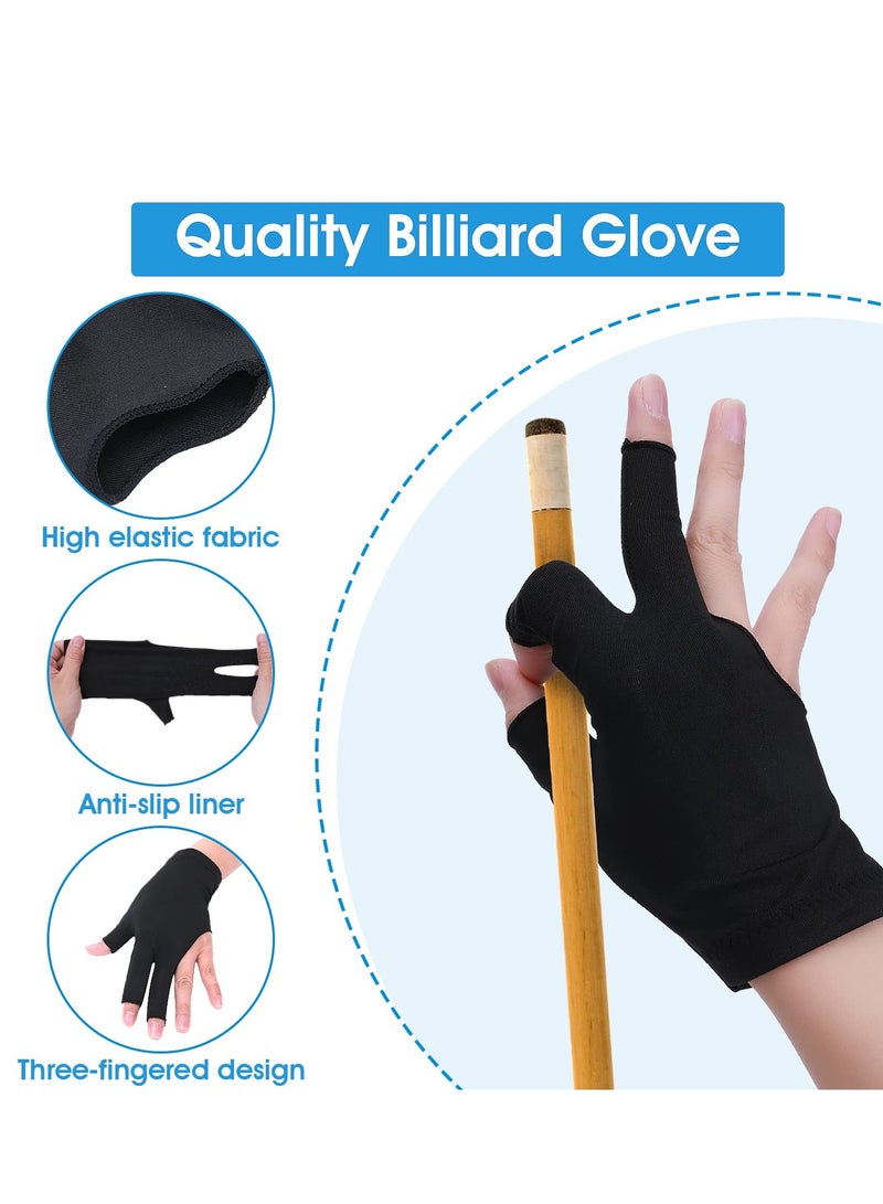 8 Pcs 3 Fingers Pool Gloves Billiard Gloves Cue Shooter Pool Gloves Anti Skid Billiard Glove Left and Right Hand Shooters Snooker Cue Sport Glove for Women Men Billiard Shooters Accessories