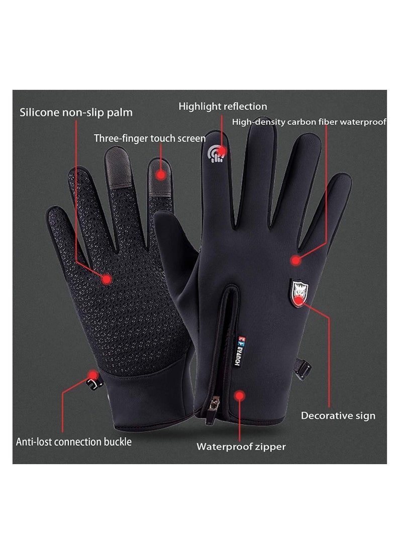 Winter Warm Gloves Men Women Cycling Wkiing Windproof and Waterproof Pu Leather Touchscreen Cold Weather Driving Gloves M Black