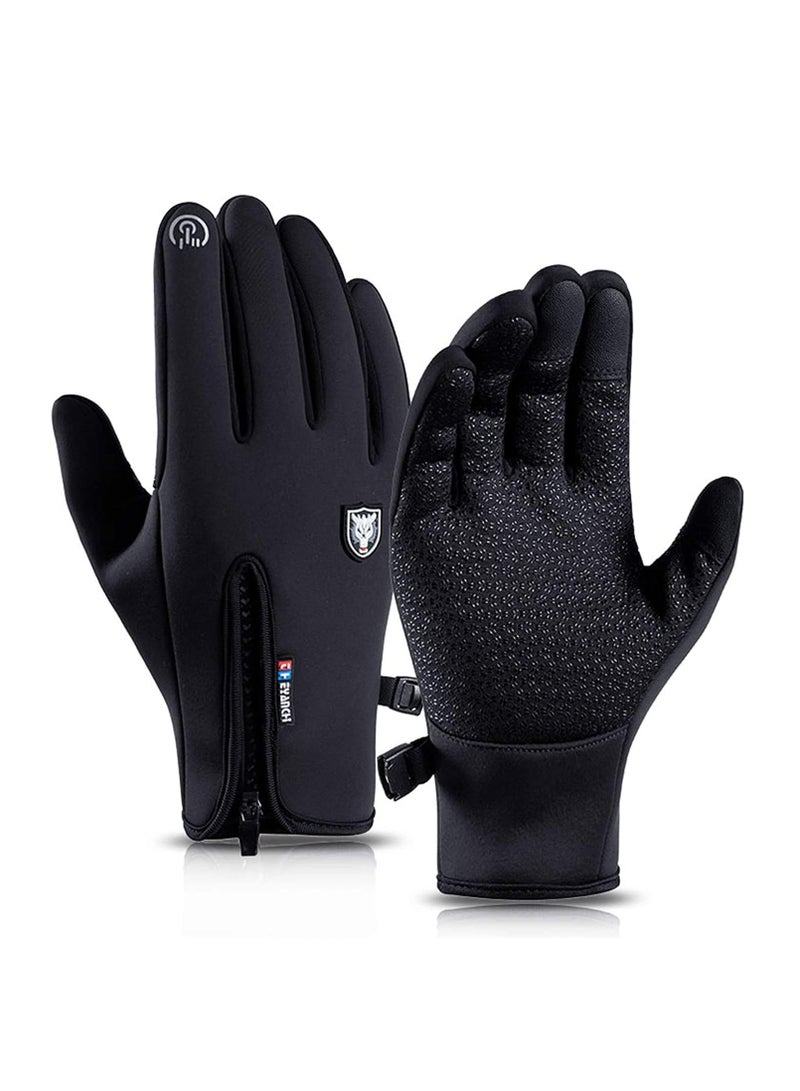 Winter Warm Gloves Men Women Cycling Wkiing Windproof and Waterproof Pu Leather Touchscreen Cold Weather Driving Gloves M Black