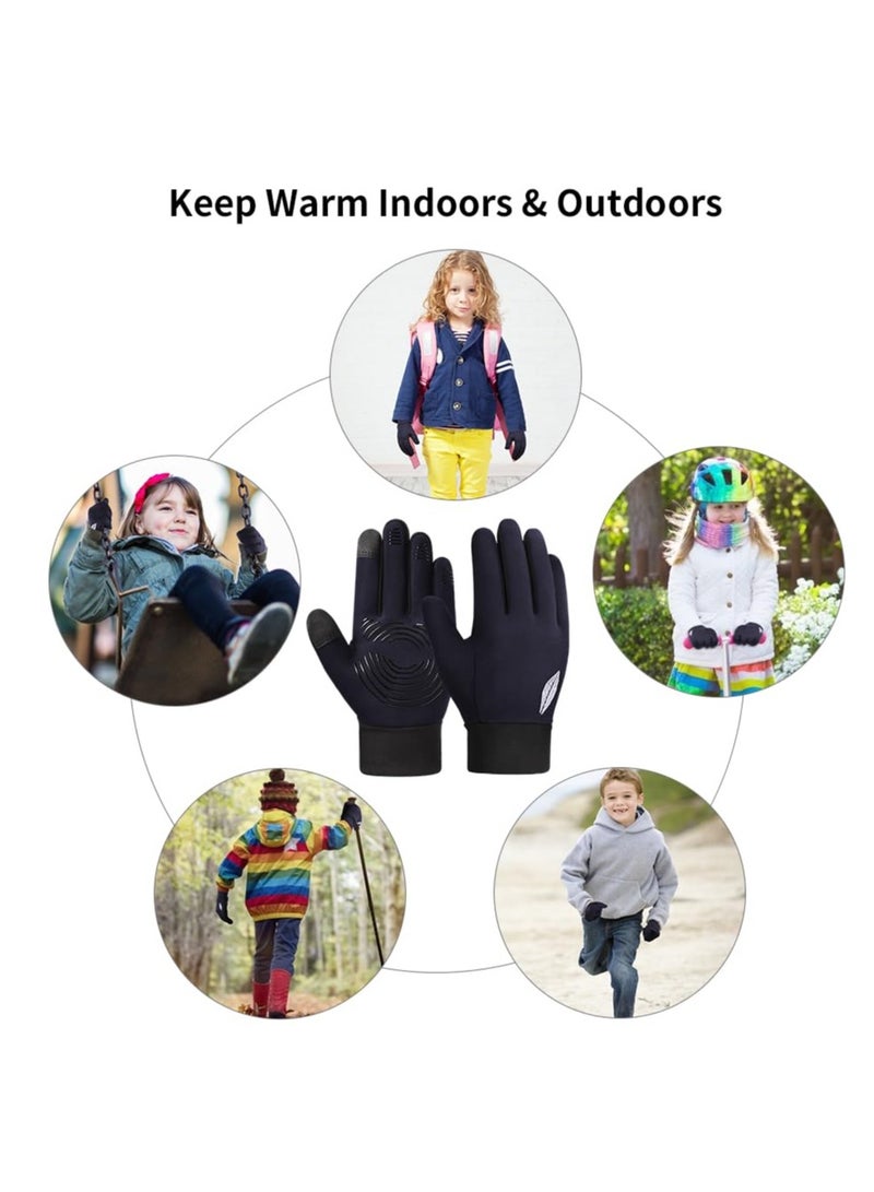 Kids Winter Touch Screen Gloves, Reflective Warm Cycling Gloves for Cold Weather, Outdoor Sports Mittens for Boys and Girls 8-10, Waterproof and Suitable for Biking, Running, Skiing, Black