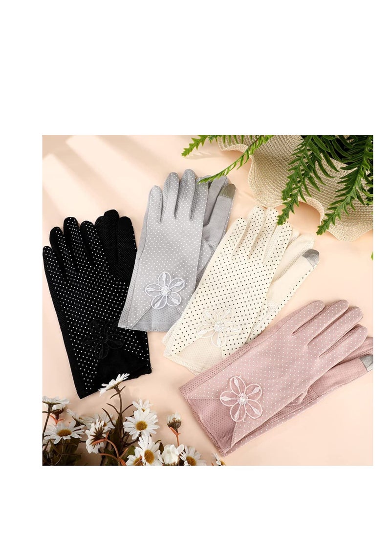 Sun Protective Gloves for Women Summer UV Protection Sunblock Gloves Lace Gloves Elegant Short Gloves Party Gloves Touchscreen Gloves for Women Girls 4 Pairs