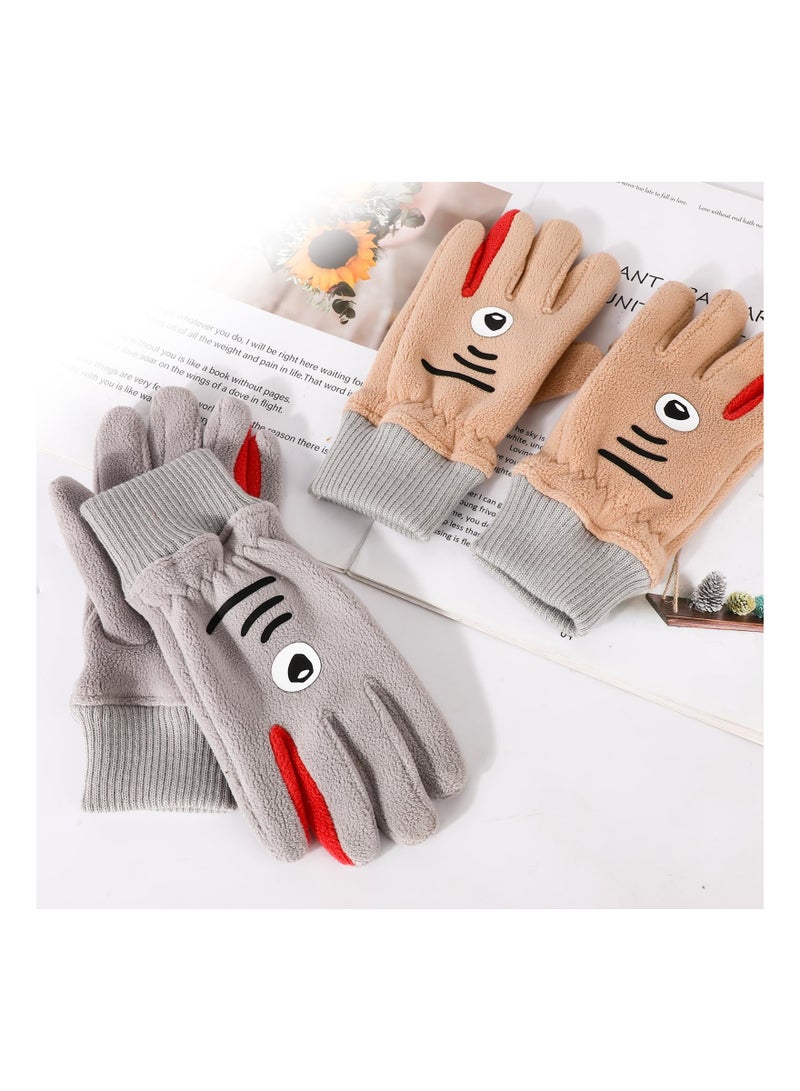 Kid’s Fleece Gloves, 2 Pairs, Full Finger Winter Thermal Gloves, Soft Boy’s and Girl’s Gloves, Shark Pattern, Fits Age 7-10 Years, 20cmx8.5cm