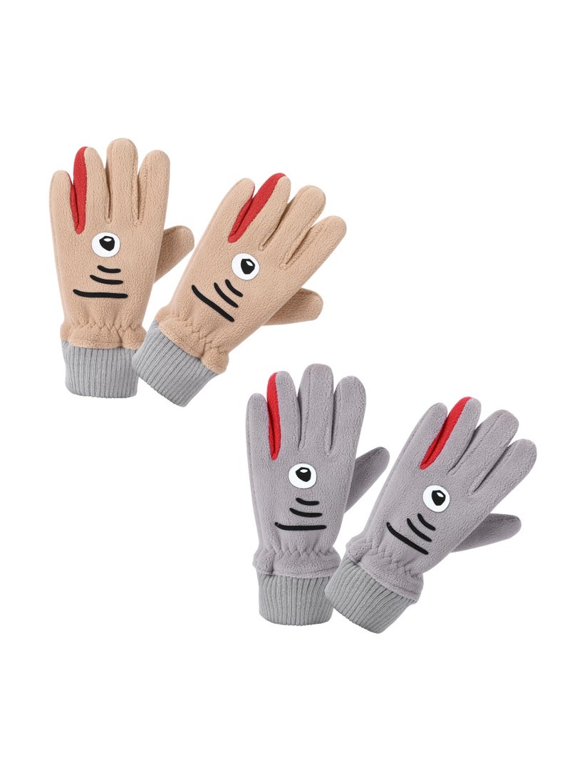 Kid’s Fleece Gloves, 2 Pairs, Full Finger Winter Thermal Gloves, Soft Boy’s and Girl’s Gloves, Shark Pattern, Fits Age 7-10 Years, 20cmx8.5cm