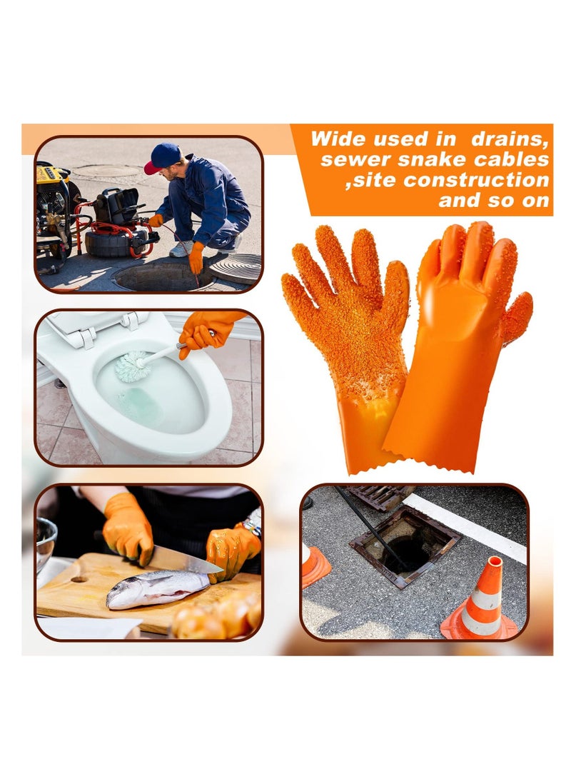 , 3 Pairs Sewer Non Slip Gloves, PVC Sewer Gloves Reusable Abrasion Resistant, Drain Cleaning Waterproof Safety Work Gloves for Men Women Plumber Tools