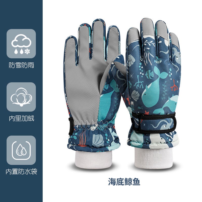 Kids Winter Gloves Warm Waterproof Snow Playundersea whales undersea whales