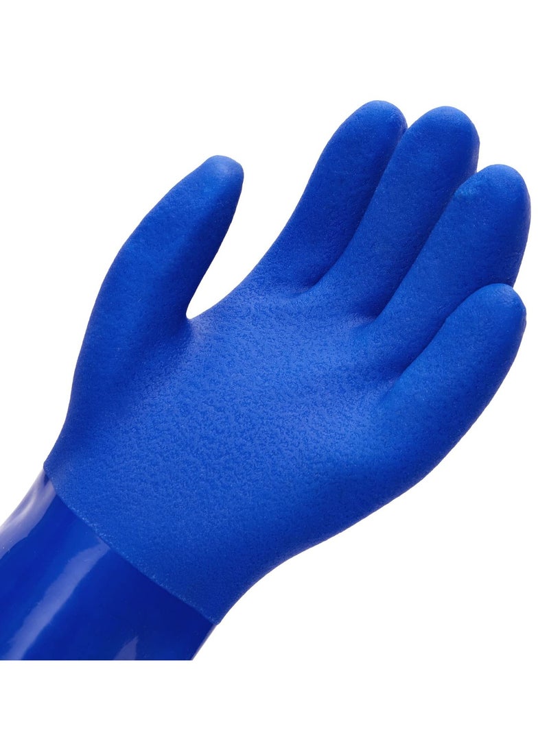 Set of 2 Blue Rubber Cleaning Gloves for Kitchen Dishwashing with Soft Cotton Lining for Comfort