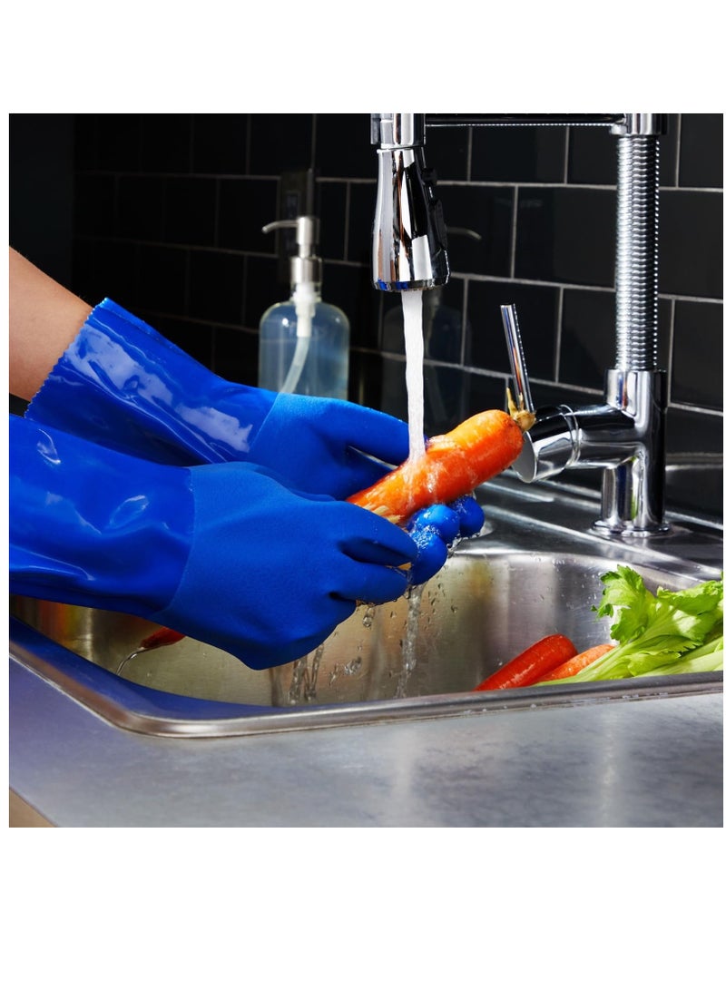 Set of 2 Blue Rubber Cleaning Gloves for Kitchen Dishwashing with Soft Cotton Lining for Comfort