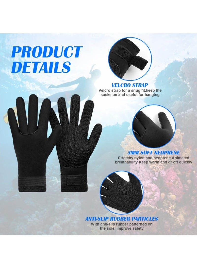 Wetsuit Gloves, 3mm Neoprene Swimming Gloves, Thermal Anti-slip Diving Gloves, Scuba Gloves with Adjustable Wrist Strap for Scuba Diving Snorkeling Surfing Paddling (Hand Width: 8-8.5cm)