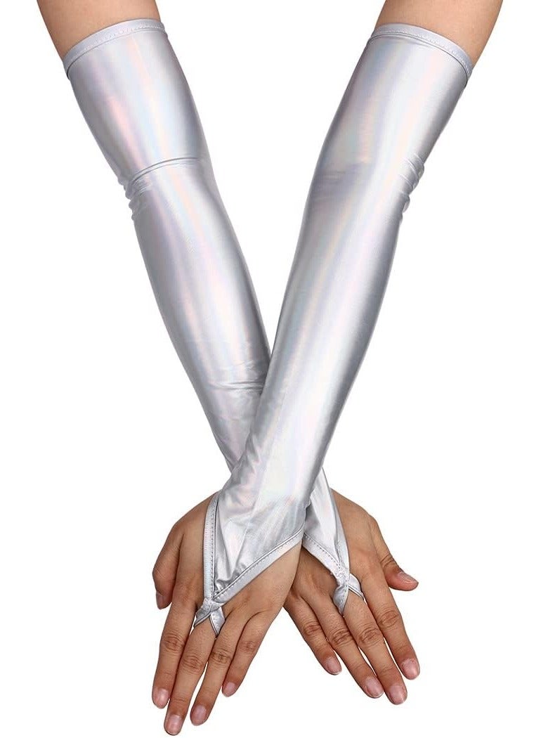 Shiny Metallic Fingerless Gloves for Women Perfect for Rave Parties Festivals and Night Out