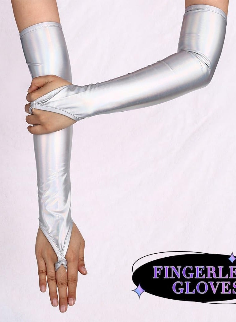 Shiny Metallic Fingerless Gloves for Women Perfect for Rave Parties Festivals and Night Out