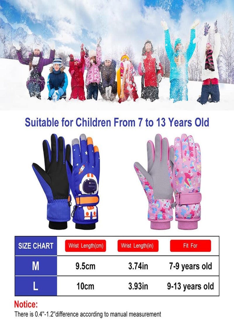 Kids Waterproof Ski Gloves, Thermal Snow Gloves with Adjustable Cuffs for Winter Activities, Ideal for Cycling, Skiing, Skating, and Hiking, Perfect for Children