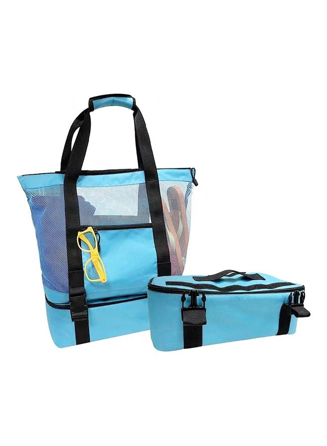 Mesh Beach Picnic Tote With Insulated Cooler Bag