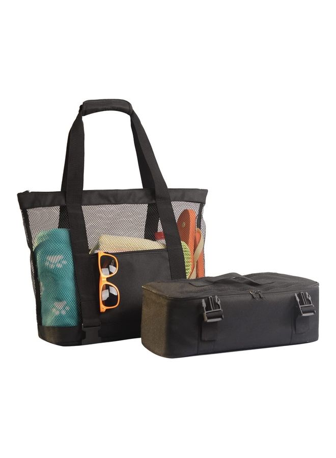 Mesh Beach Picnic Tote With Insulated Cooler Bag