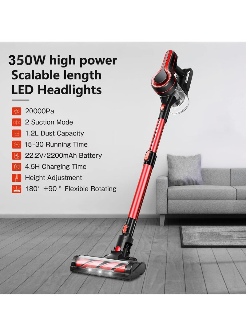 SINCHER Cordless Vacuum Cleaner with 20KPa, 4 in 1 Lightweight Stick Vacuum Cleaner with 350W Motor and Detachable Battery