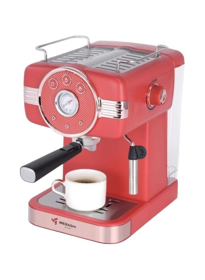 Mebashi 1.5L Espresso Coffee Machine, 20 Bar Pressure Pump, Detachable Water Tank(ME-ECM2046)(1100 watts)( (Red)