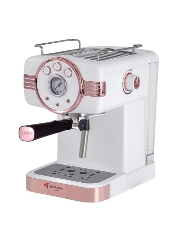 Mebashi 1.5L Espresso Coffee Machine, 20 Bar Pressure Pump, Detachable Water Tank(ME-ECM2046)( 1100 W) (White)