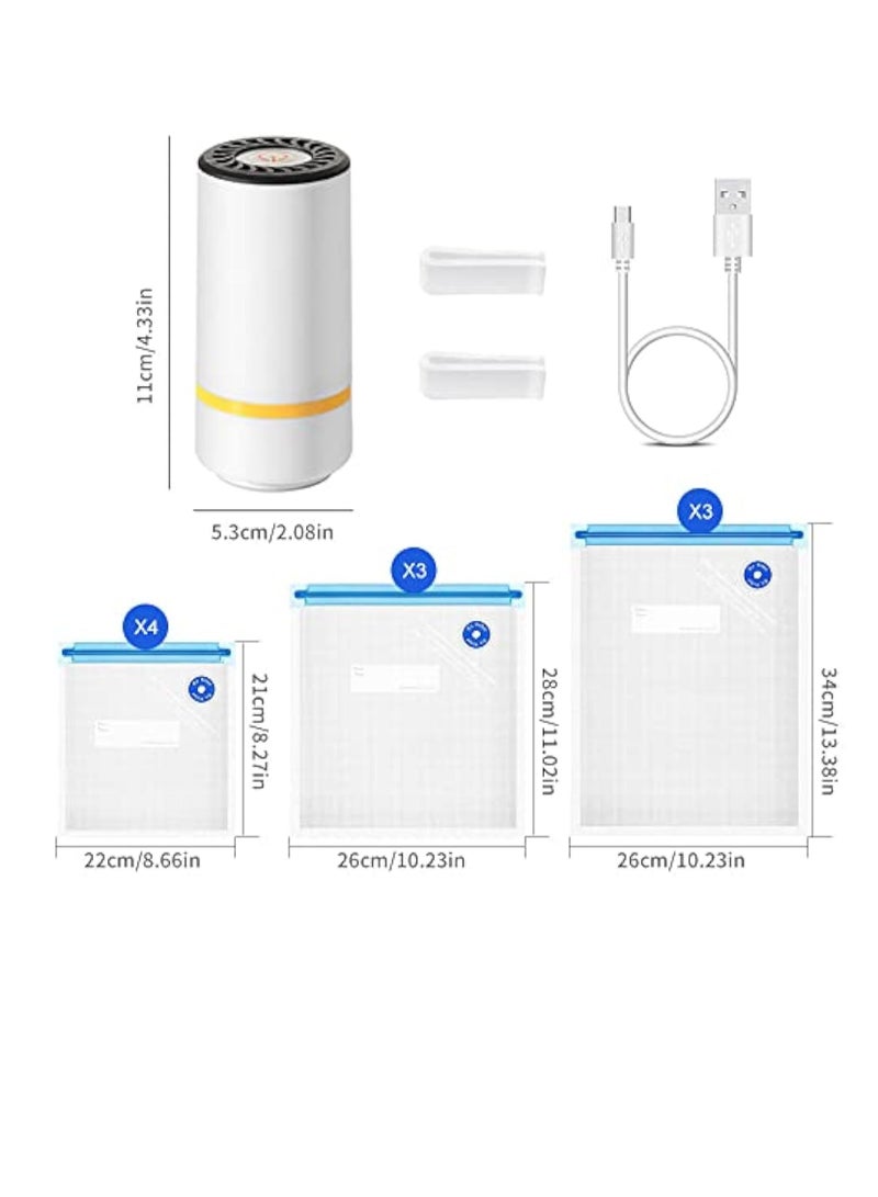 Portable Vacuum Sealer Set, Food Vacuum Sealer Machine Rechargeable Handheld Vacuum Sealer for Food with 10 Reusable Bags for Food Storage Cooking