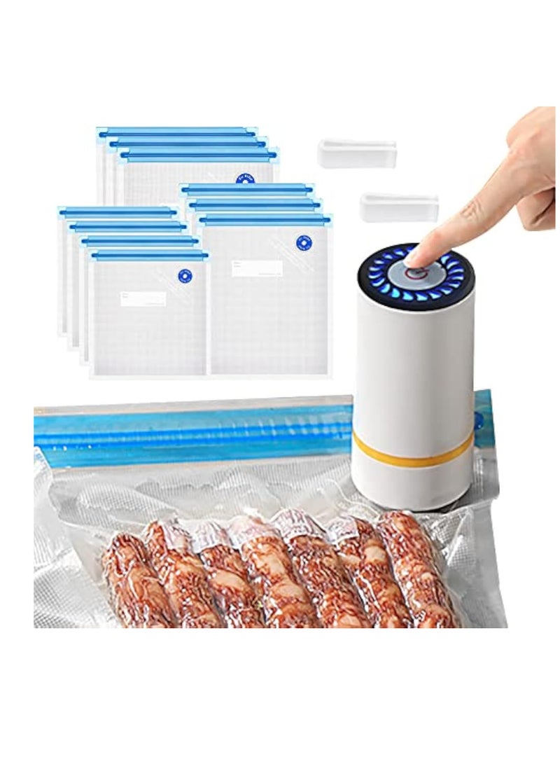 Portable Vacuum Sealer Set, Food Vacuum Sealer Machine Rechargeable Handheld Vacuum Sealer for Food with 10 Reusable Bags for Food Storage Cooking