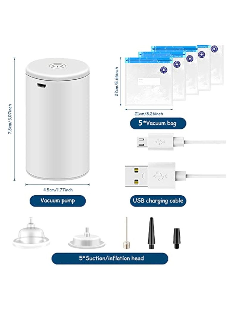 Handheld Vacuum Sealer Food Saver, Multifunctional 2 in 1 Electric Vacuum Sealer Compression & Inflatable Air Pump, Rechargeable Mini Food Vacuum Sealer with 3Pcs Reusable Bags