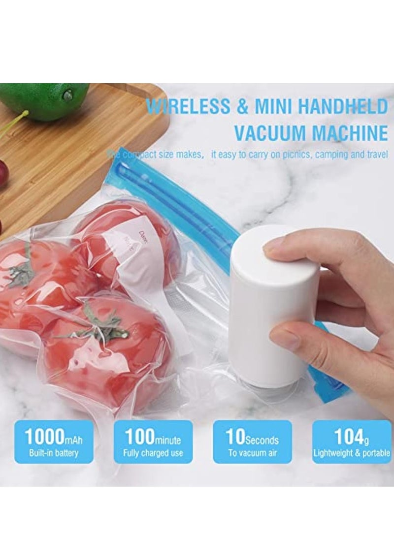 Handheld Vacuum Sealer Food Saver, Multifunctional 2 in 1 Electric Vacuum Sealer Compression & Inflatable Air Pump, Rechargeable Mini Food Vacuum Sealer with 3Pcs Reusable Bags