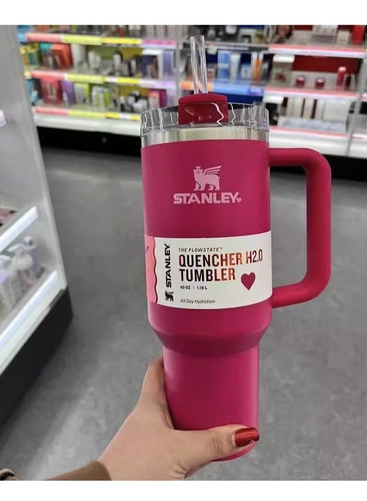 Stanley Quencher H2.0 FlowState Stainless Steel Vacuum Insulated Tumbler with Lid and Straw for Water, Iced Tea or Coffee, Smoothie and More, Rose Red, 40 oz