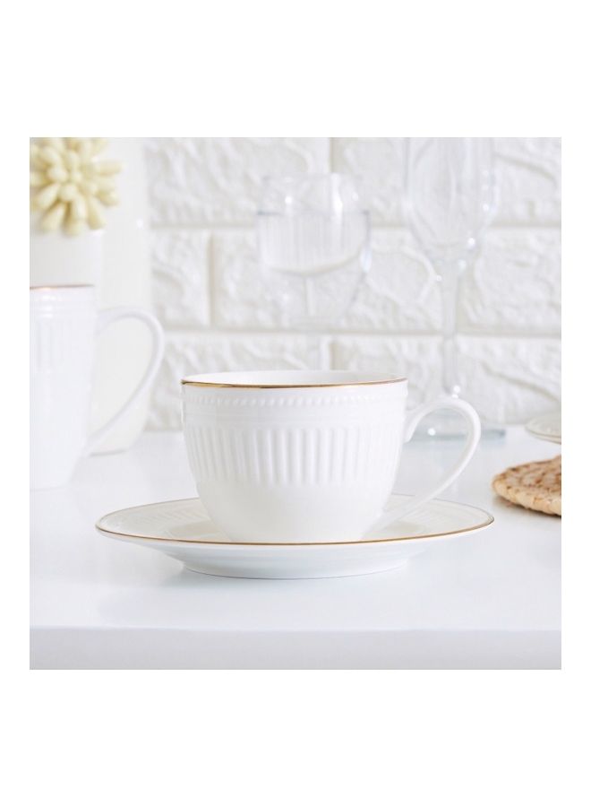 Embossed Golden Line Cup And Saucer Set White 11.59 x 12cm