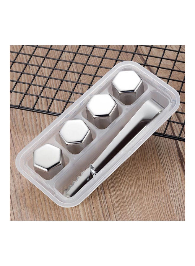 4-Piece Stainless Steel Ice Cube With Clip Set Silver