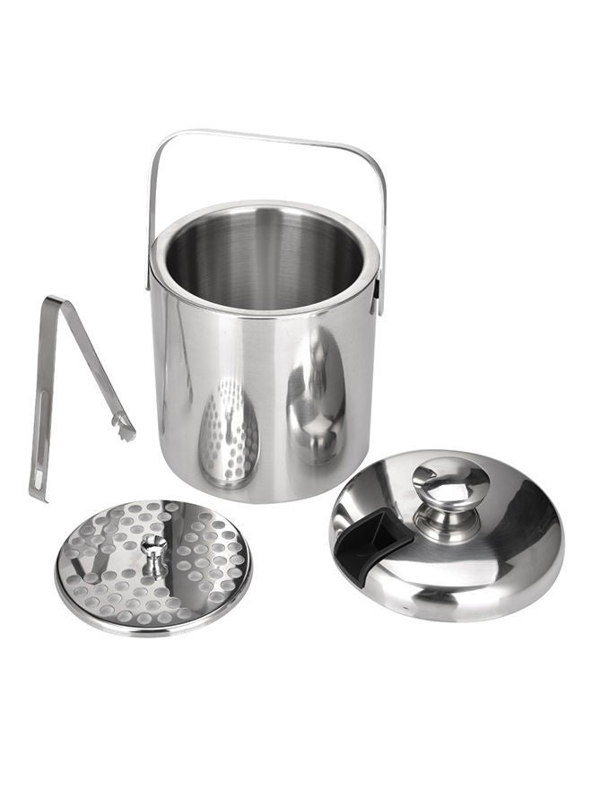 Stainless Steel Ice Bucket With Tong Silver 1Liters