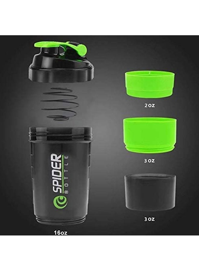 Protein Shaker with Storage Container Black/Green