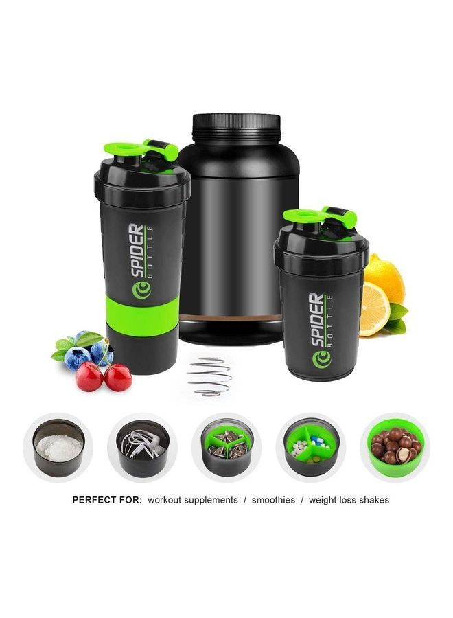 Protein Shaker with Storage Container Black/Green