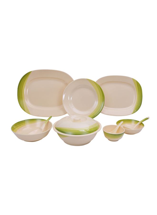 64 Piece Melamineware Dinner Set RF8101 Oval Plates Dinner Plates Dessert Plates Round Bowls Soup Bowls Rice Spoons and Spoons Beige/Green 47X29.5X29.3cm