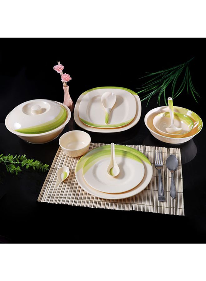 64 Piece Melamineware Dinner Set RF8101 Oval Plates Dinner Plates Dessert Plates Round Bowls Soup Bowls Rice Spoons and Spoons Beige/Green 47X29.5X29.3cm