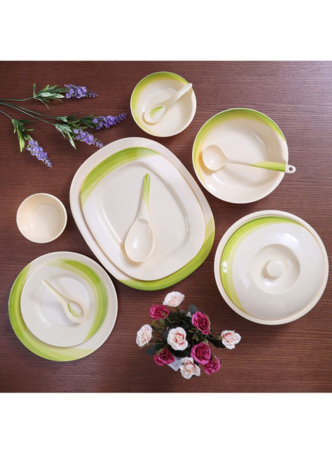 64 Piece Melamineware Dinner Set RF8101 Oval Plates Dinner Plates Dessert Plates Round Bowls Soup Bowls Rice Spoons and Spoons Beige/Green 47X29.5X29.3cm