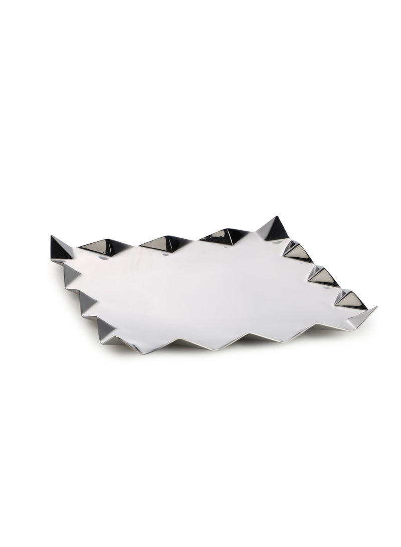 ARTTDINOX Designer Stainless Steel Square Platters | Corporate Gifting | Zig Zag Serving Tray for Food Dessert Fruit Coffee Tea | Criss Cross Series