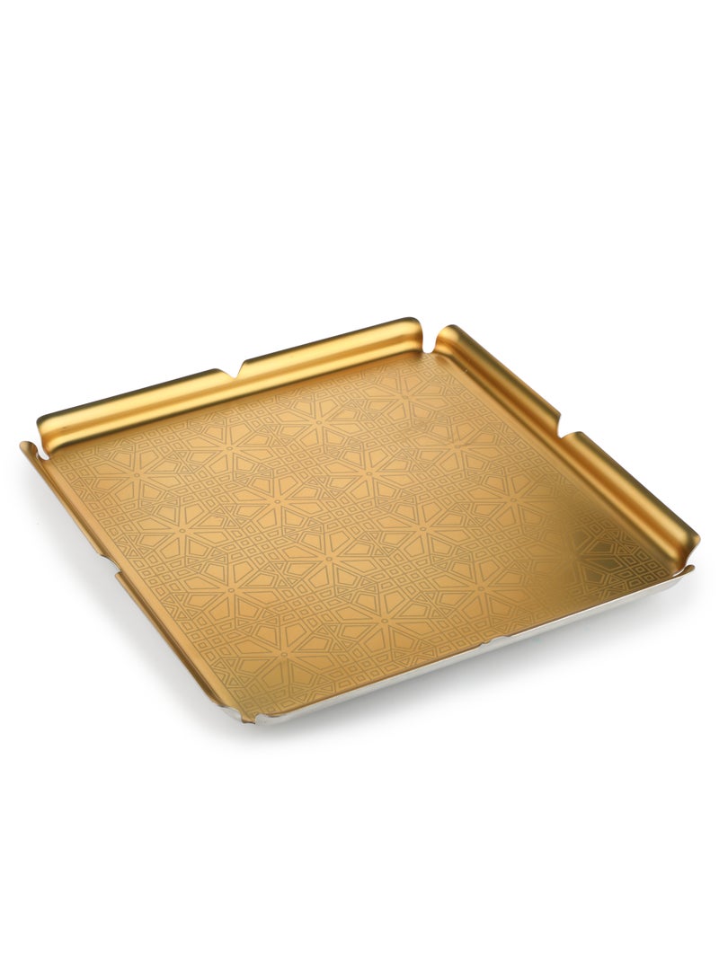 Arttdinox Designer Square Platters | Serving Tray for Food Dessert Fruit Coffee Tea | Persian Pattern | Large | Gold | Aladdin Series